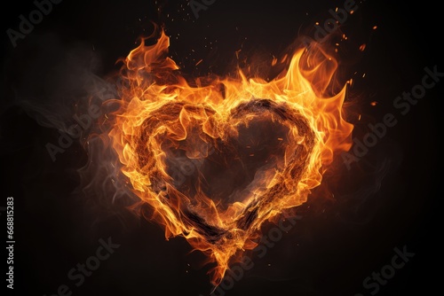 A Heart Made Of Fire On A Black Background