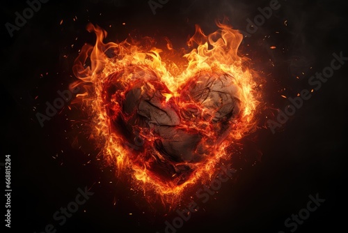 Fire Burns In Heart Shape Symbolic Of Love And Celebration