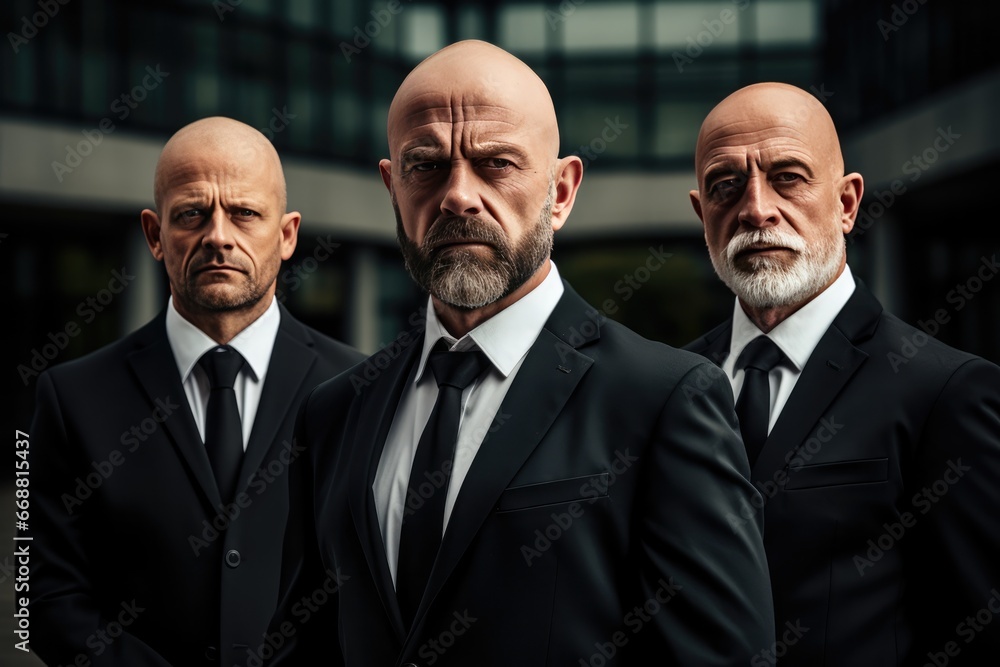 Group Of Serious Bodyguards In Business Suits Group Of Serious Bodyguards In Business Suits