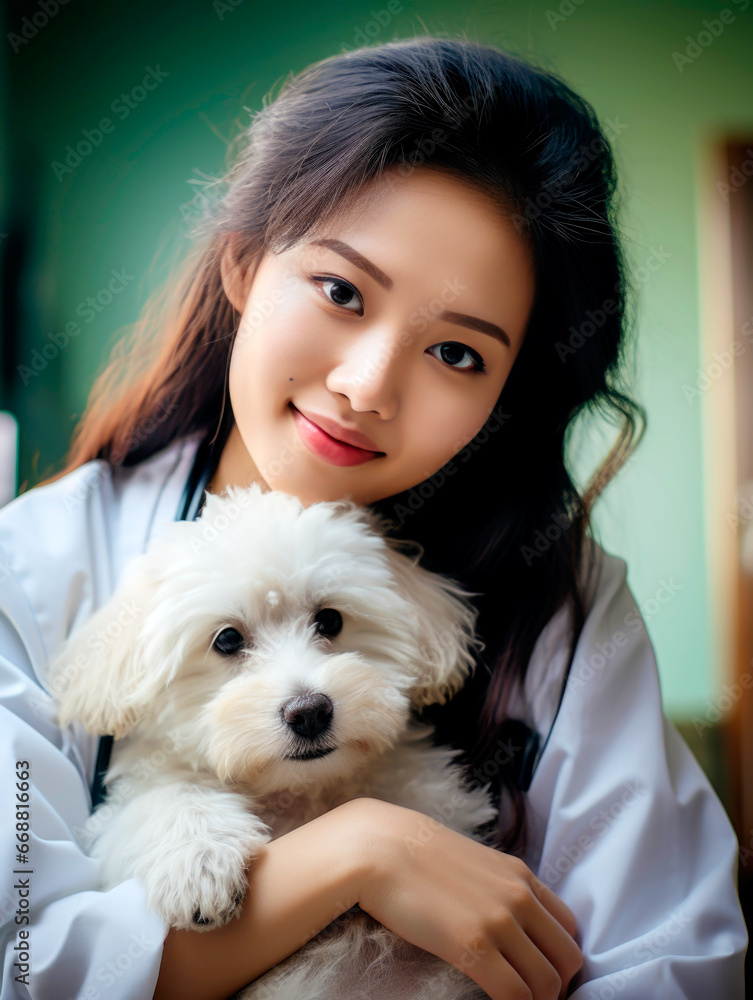 Veterinarian examining cute dog in clinic. AI Generated Veterinarian examining cute dog in clinic. AI Generated
