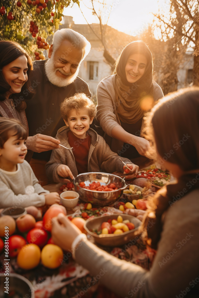 Multi-generational families engaged in Yalda night festivities and traditions. Yalda Night. Multi-generational families engaged in Yalda night festivities and traditions. Yalda Night.