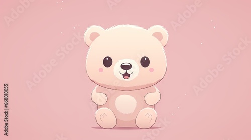  a cute little white teddy bear sitting on a pink background. generative ai