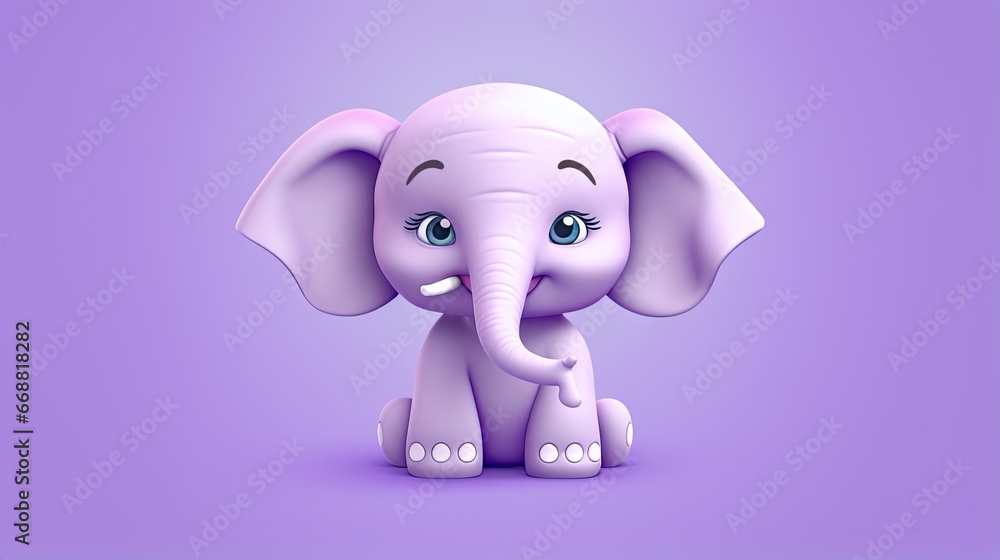  a small elephant with big blue eyes on a purple background.  generative ai