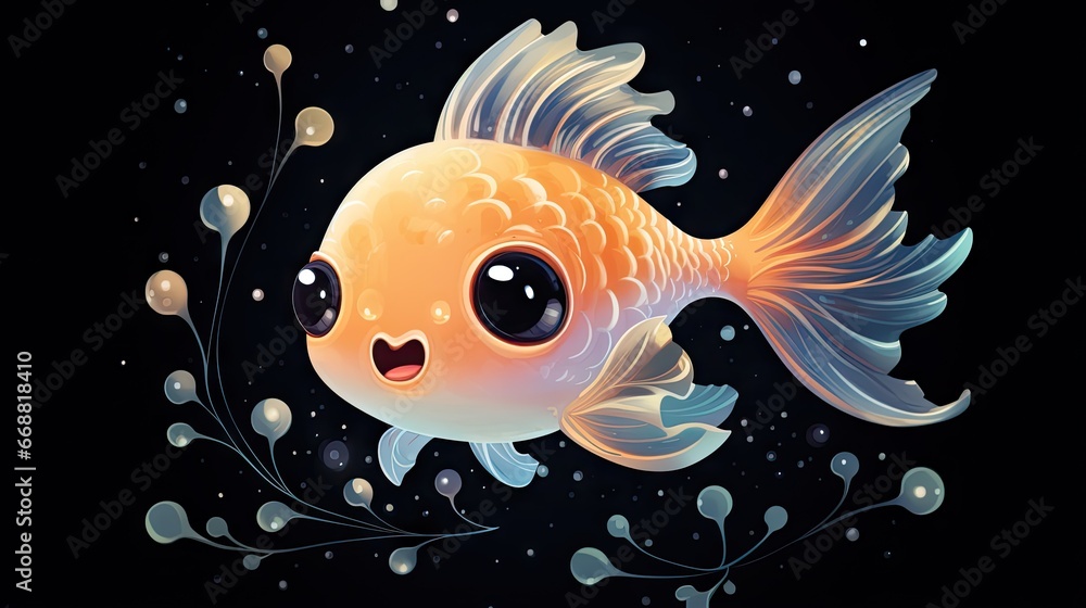 a goldfish with a black background and bubbles of water. generative ai a goldfish with a black background and bubbles of water. generative ai