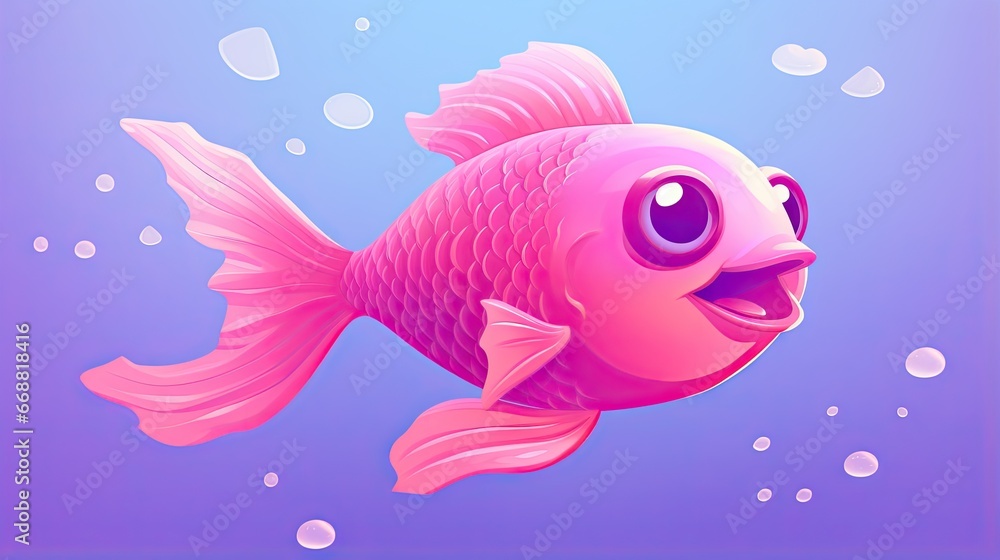 a pink fish with big eyes floating in the water with bubbles. generative ai a pink fish with big eyes floating in the water with bubbles. generative ai