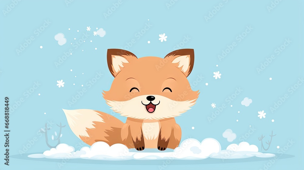 a cartoon fox sitting on top of a pile of snow. generative ai a cartoon fox sitting on top of a pile of snow. generative ai