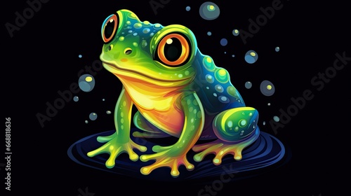  a colorful frog sitting on top of a puddle of water. generative ai