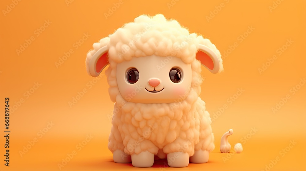a small toy sheep sitting on an orange background with a yellow background. generative ai a small toy sheep sitting on an orange background with a yellow background. generative ai