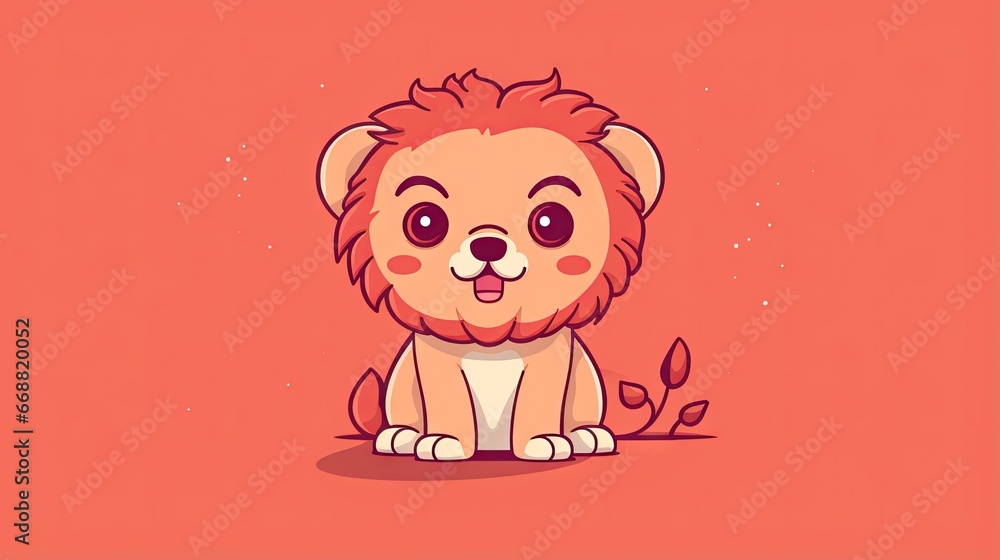 a cartoon lion sitting on top of a pink background with leaves. generative ai a cartoon lion sitting on top of a pink background with leaves. generative ai