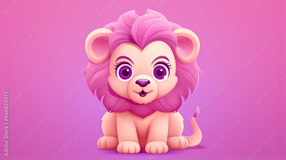 a cartoon lion with big eyes sitting on a pink background. generative ai a cartoon lion with big eyes sitting on a pink background. generative ai