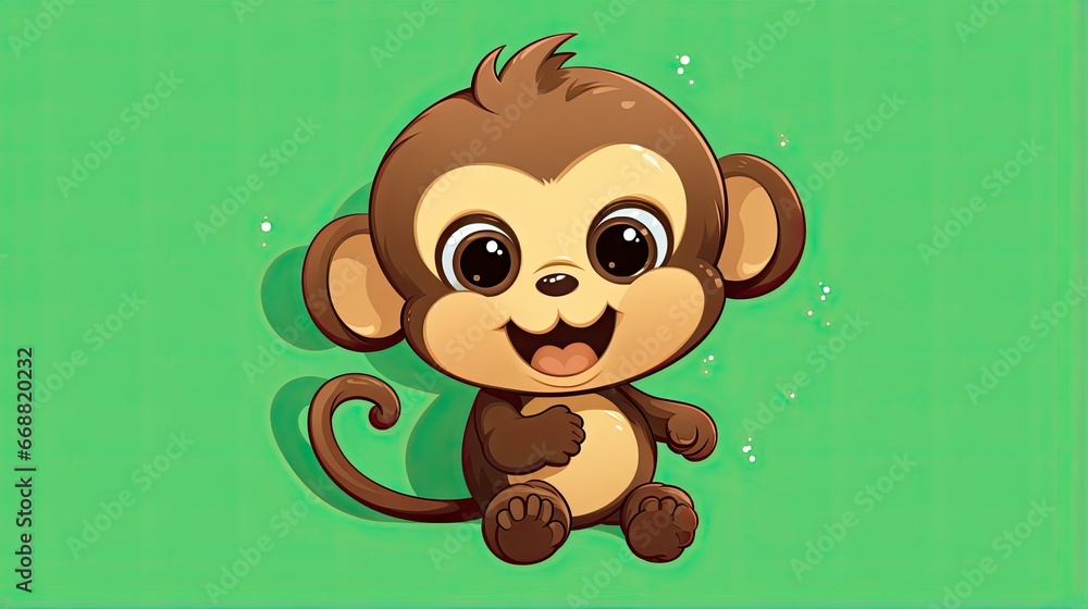 a cartoon monkey sitting on top of a green background with bubbles. generative ai a cartoon monkey sitting on top of a green background with bubbles. generative ai