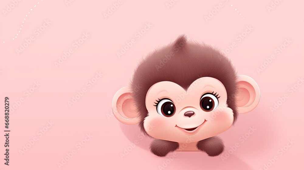 a monkey with big eyes peeking out from behind a pink wall. generative ai a monkey with big eyes peeking out from behind a pink wall. generative ai