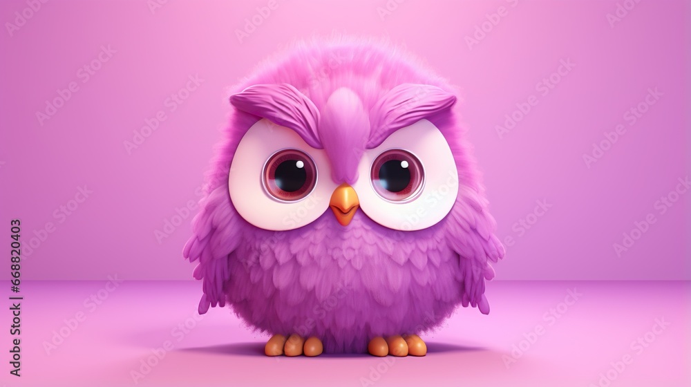 a purple owl with big eyes sitting on a pink surface. generative ai a purple owl with big eyes sitting on a pink surface. generative ai