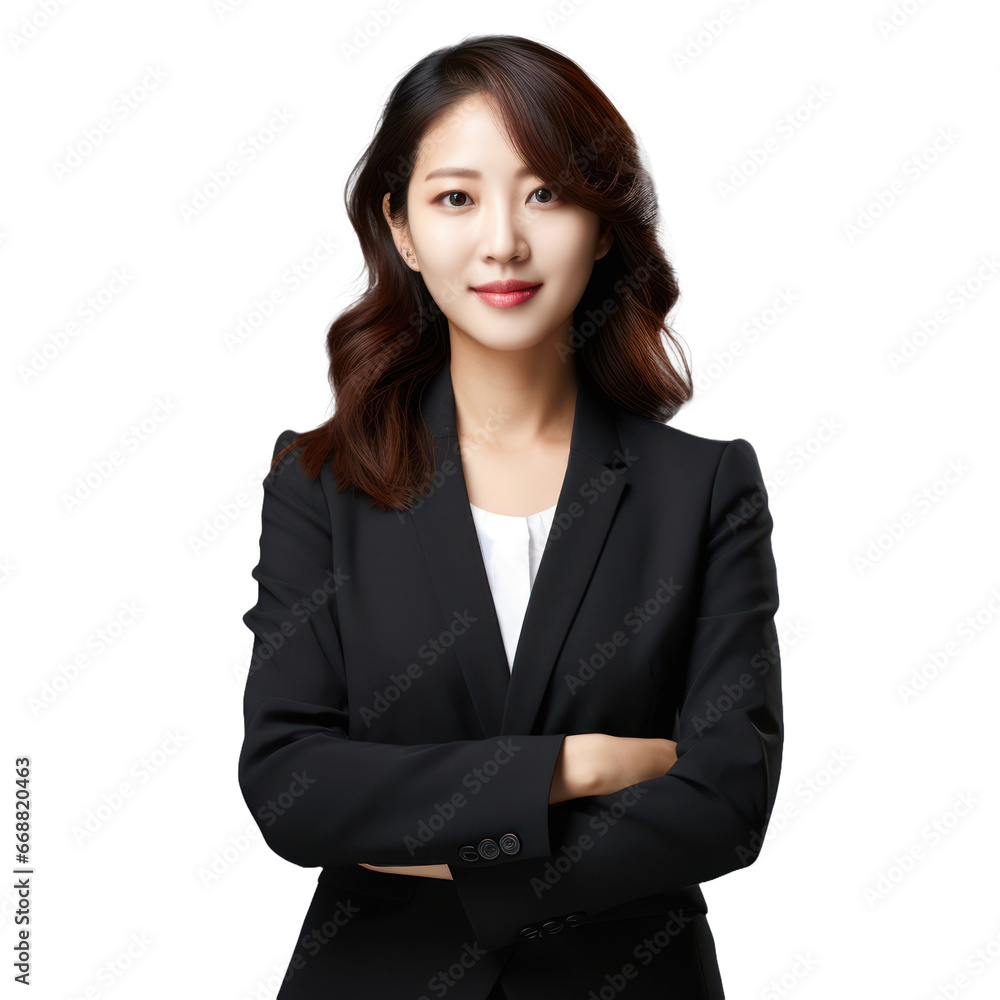 Business woman portrait isolated on white transparent background, Asian businesswoman in suit, crossed arms, PNG Business woman portrait isolated on white transparent background, Asian businesswoman in suit, crossed arms, PNG