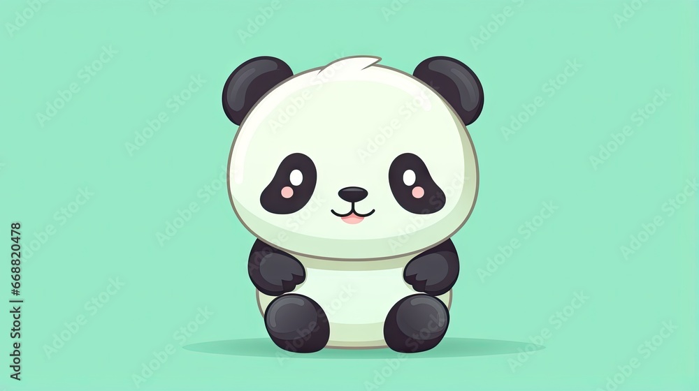 a panda bear sitting on top of a green surface with a blue background. generative ai a panda bear sitting on top of a green surface with a blue background. generative ai