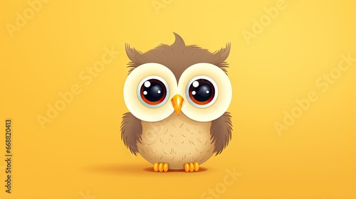  a cute owl with big eyes sitting on a yellow background. generative ai