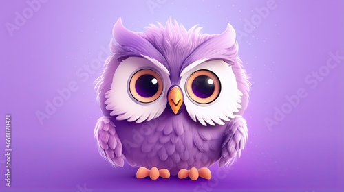  a purple owl with big eyes sitting on a purple background.  generative ai © Nadia