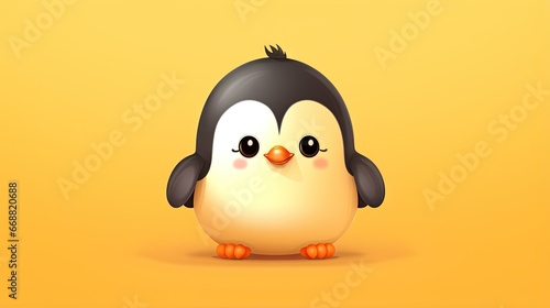  a cute little penguin sitting on top of a yellow background. generative ai