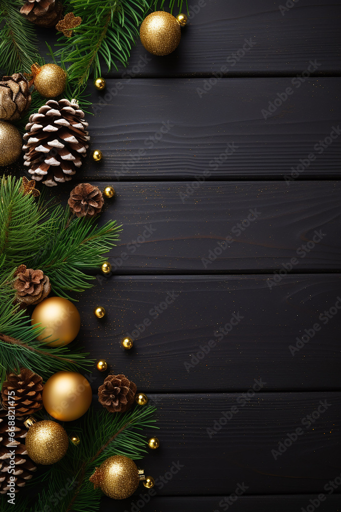 Christmas Background with Fir Tree and Decor - Created with generative AI tools Christmas Background with Fir Tree and Decor - Created with generative AI tools