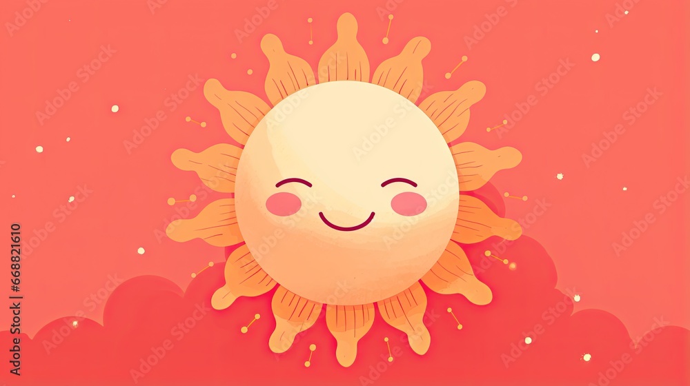 a cartoon sun with a happy face on a pink background. generative ai a cartoon sun with a happy face on a pink background. generative ai