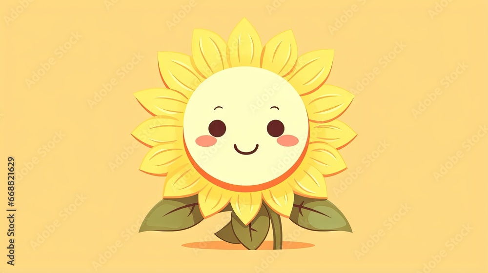  a sunflower with a smiley face on a yellow background.  generative ai