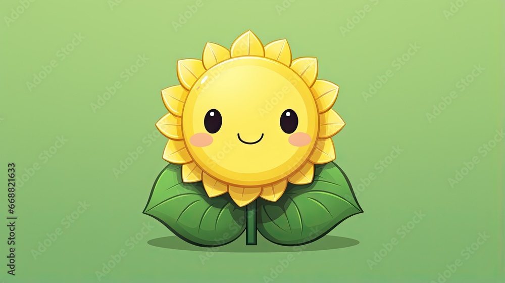  a yellow sunflower with a green leaf on a green background.  generative ai
