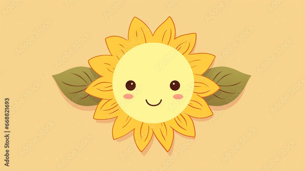  a yellow sunflower with a green leaf on top of it.  generative ai