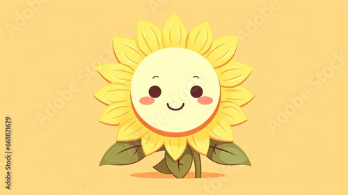  a sunflower with a smiley face on a yellow background. generative ai