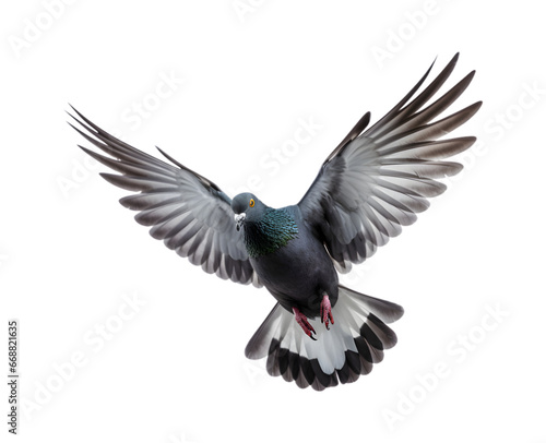 Racing pigeons fly with beautiful wide open wings isolated on a transparent background. Generative AI 