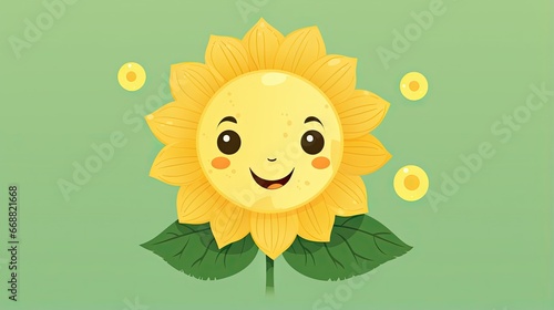  a cartoon sunflower with a happy face on a green background. generative ai