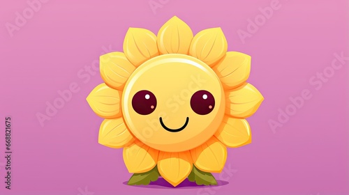  a cartoon sunflower with a smiley face on a purple background. generative ai