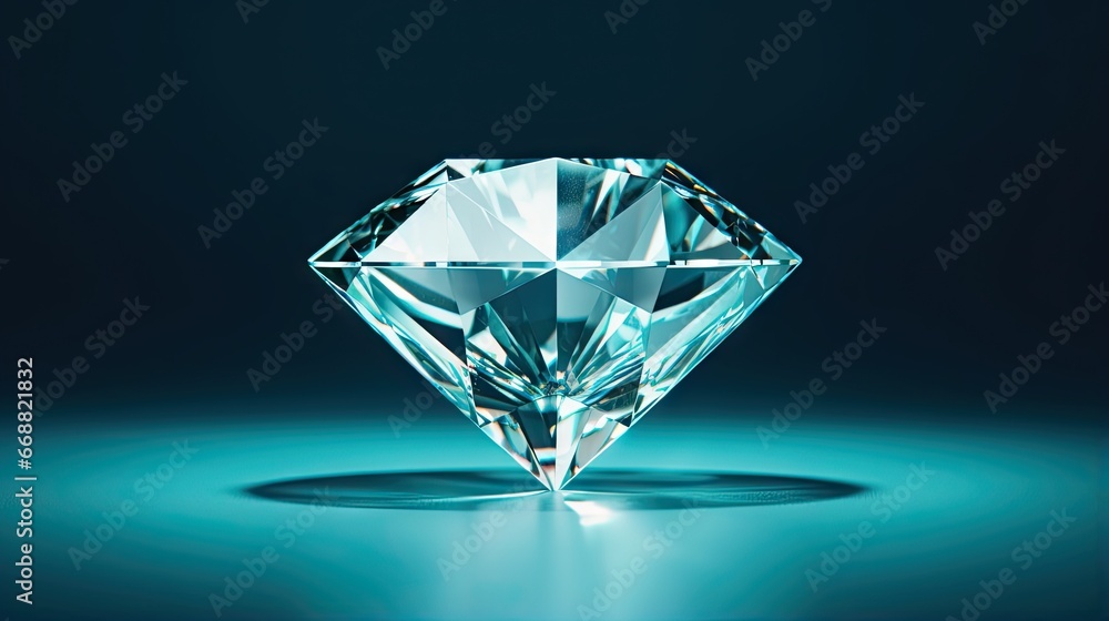 a diamond on a blue background with a reflection on the ground. generative ai a diamond on a blue background with a reflection on the ground. generative ai