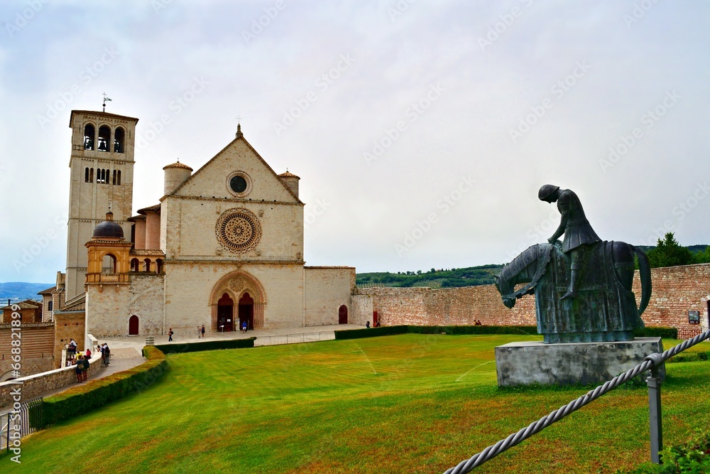 view of the famous Basilica of San Francesco d'Assisi located in Assisi, Umbria, Italy