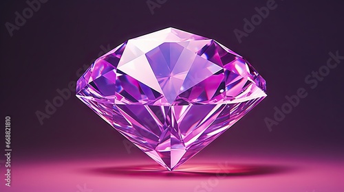  a pink diamond on a purple background with a shadow on the ground. generative ai