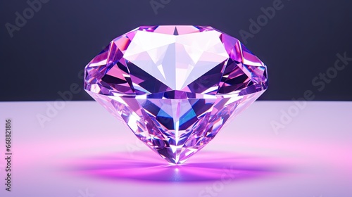  a pink diamond sitting on top of a white table next to a black background.  generative ai