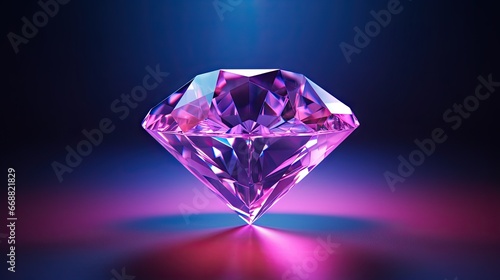  a pink diamond on a purple background with a blue light. generative ai