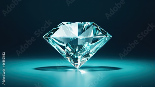  a diamond on a blue background with a reflection on the ground.  generative ai © Nadia