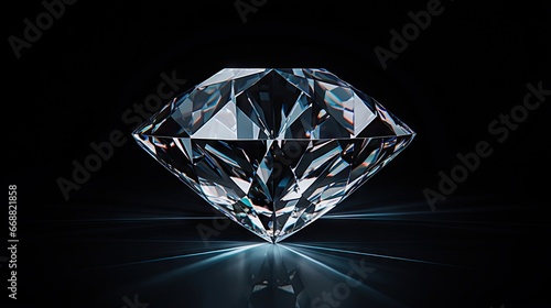  a very large diamond on a black background with a reflection.  generative ai
