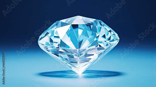  a blue diamond on a blue background with a reflection on the ground.  generative ai