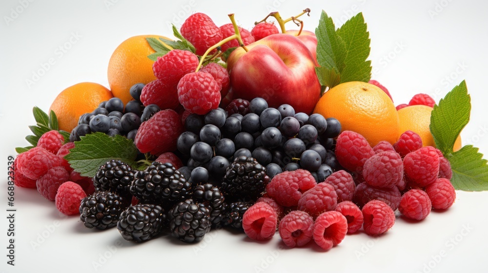 fruits and berries on a white background. close-up. fruits and berries on a white background. close-up.