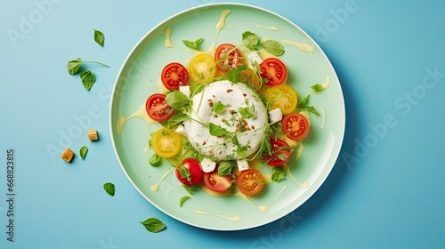  a plate of food with tomatoes, mozzarella and basil. generative ai