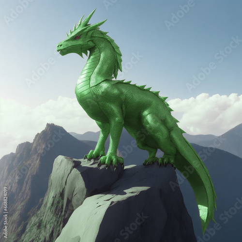 Mythical animal dragon of green color, symbol of the year 2024 © A_A88
