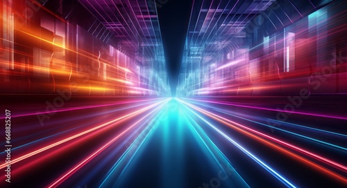 futuristic light rush  vibrant streaks creating an ethereal tunnel of glowing beams and abstract beauty.