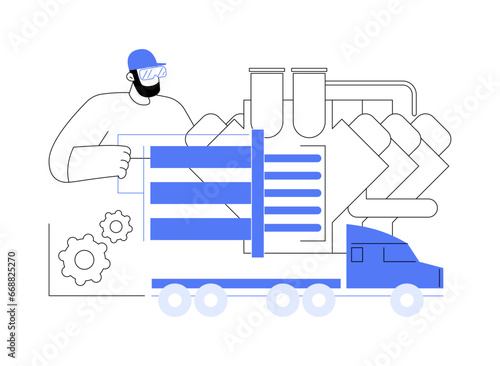 Truck engine assembly abstract concept vector illustration.