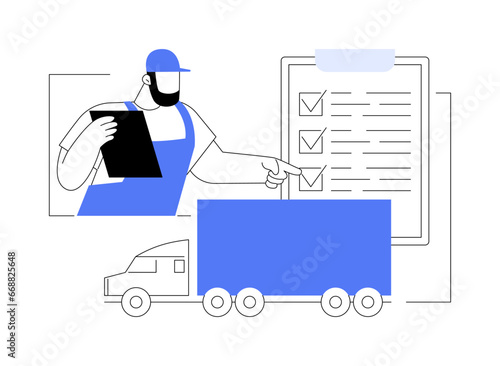 Final truck quality check abstract concept vector illustration.