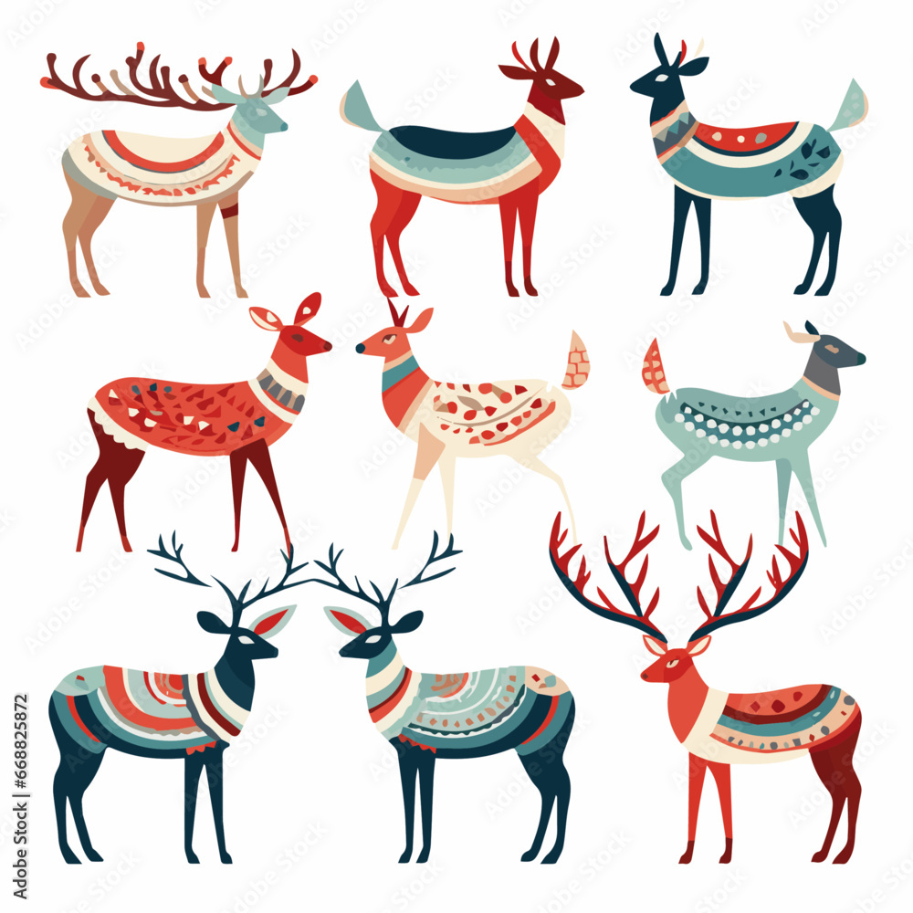 Vector set of reindeers abstract concept Vector set of reindeers abstract concept