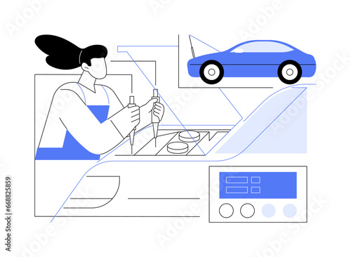 Automotive functionality check abstract concept vector illustration.