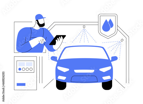 Automotive shower test abstract concept vector illustration.