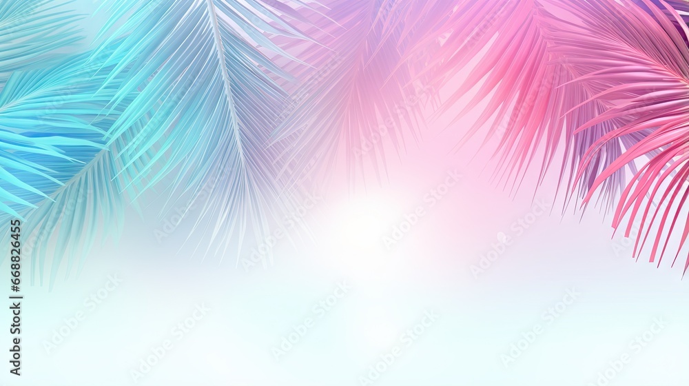  a blurry image of a palm tree with pink and blue leaves.  generative ai