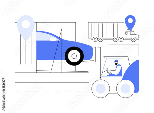 Shipping cars in container abstract concept vector illustration.